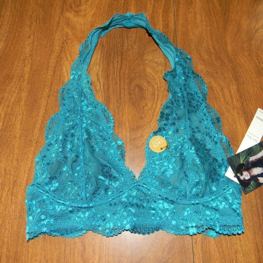 Tart Noir Teal Lace Lacy Halter Bra NWT